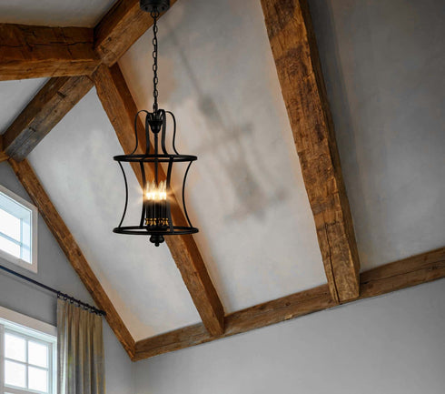 Metal Lantern Pendant Light 4-Light Black Chandelier Lighting